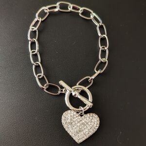 Silver Chain Bracelet with Heart Pendant